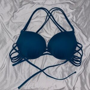 Elegant Teal Blue Strappy Bikini Top